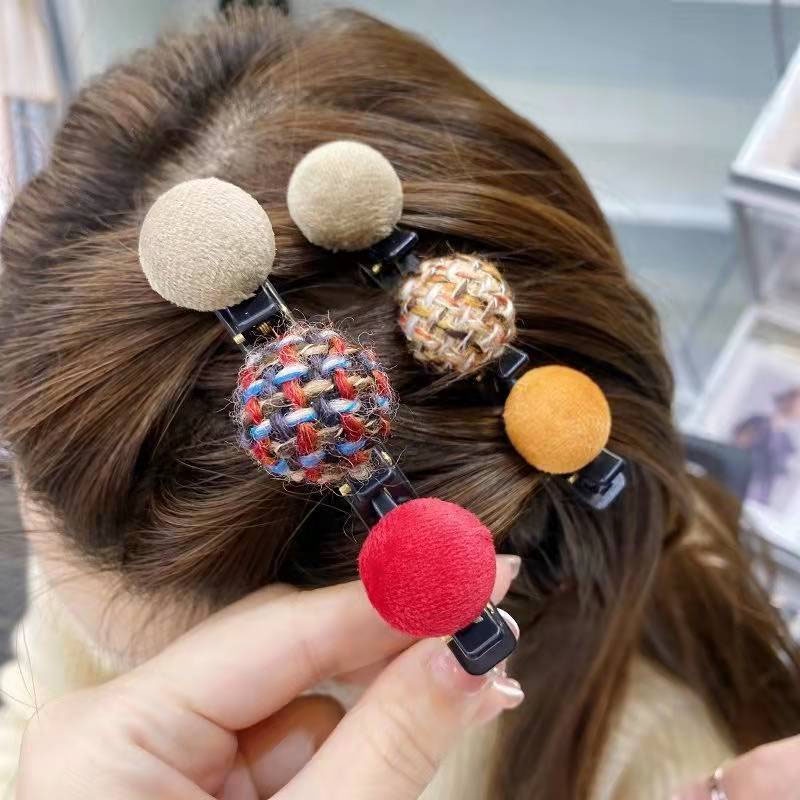 COD❤Ball Knitting Hairpin Twist Braid Side Double-layer Poni Klip Finishing Jepit Rambut Rusak
