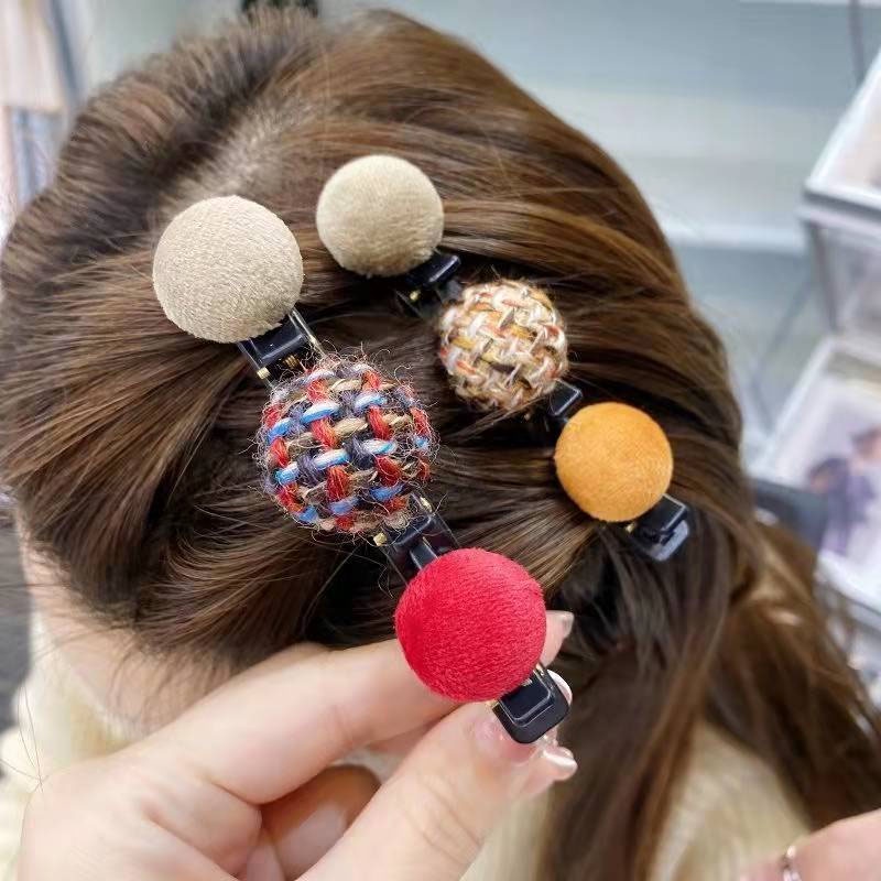 COD❤️Jepit Rambut Korea Wanita  Fashion Twist Braided Side Double Poni Jepit Rambut Desain Bola Bulat Import Ready Stock Murah