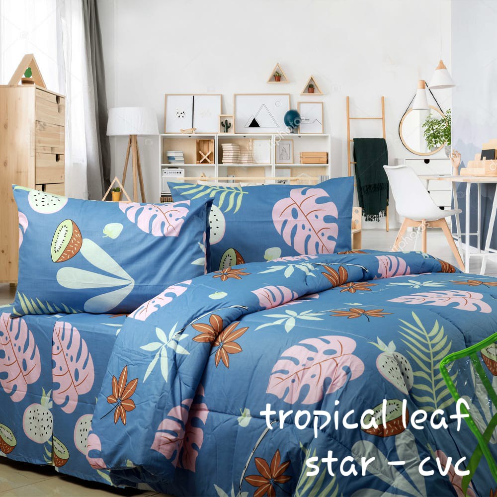 ready kirim sp 120x200x20 tropical leaf abu biru daun sprei +btlglg daun blue