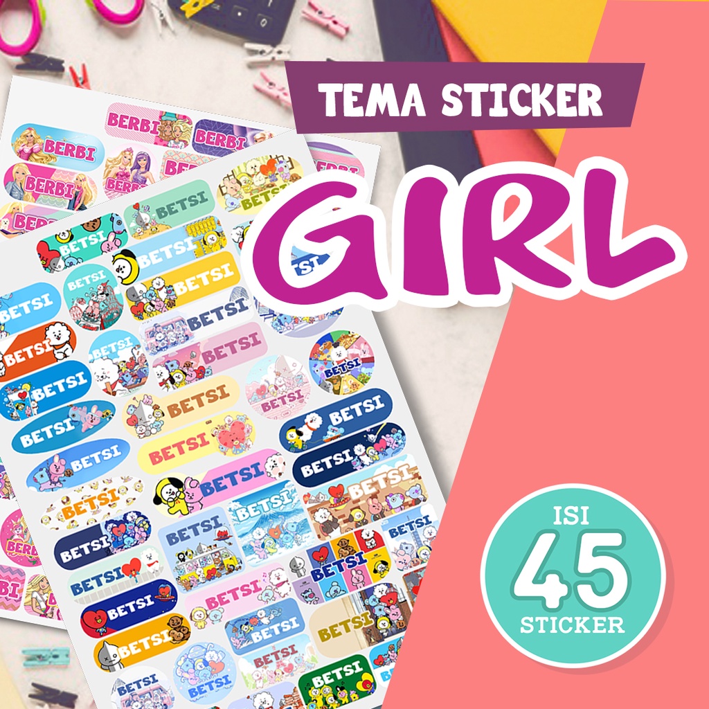 

Sticker nama girl -45 pcs ( BT21, BARBIE, DISNEY PRINCESSES, FROZEN, OLAF, MOANA, LOL SURPRISE ) waterproof