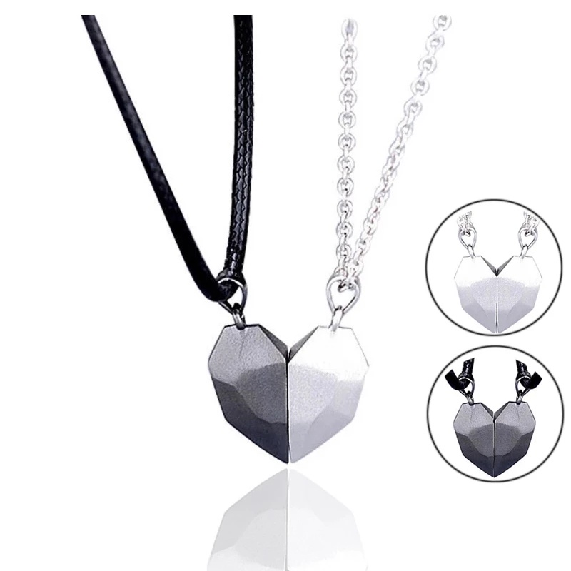 2Pcs Magnetic Couple Lovers Heart Pendant Necklace