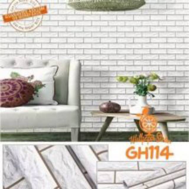 Stiker wallpaper dinding bata 3D garis abu abu