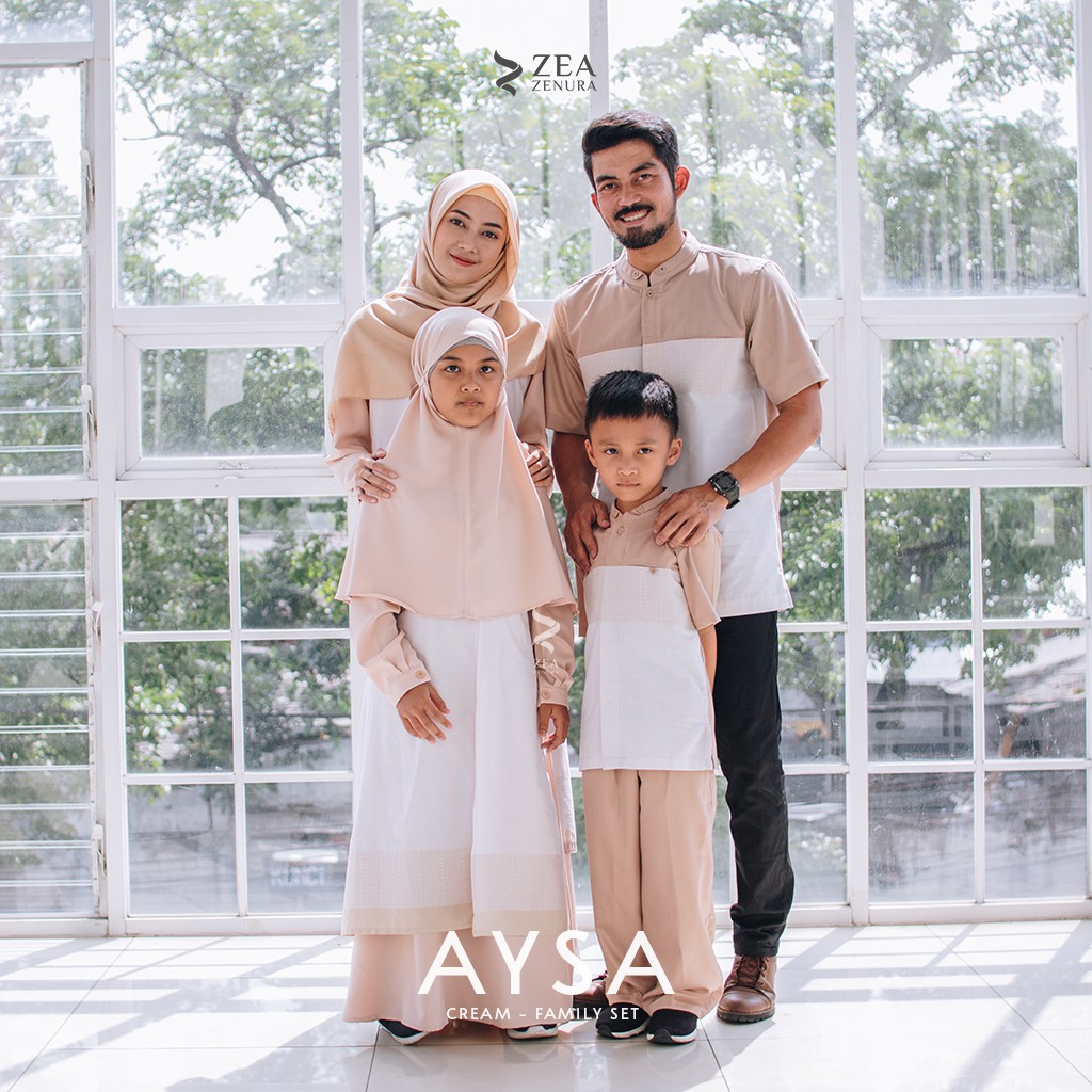 Aysa In Cream | Baju Gamis Sarimbit Keluarga Muslim | Zea Zenura x Mirtazani