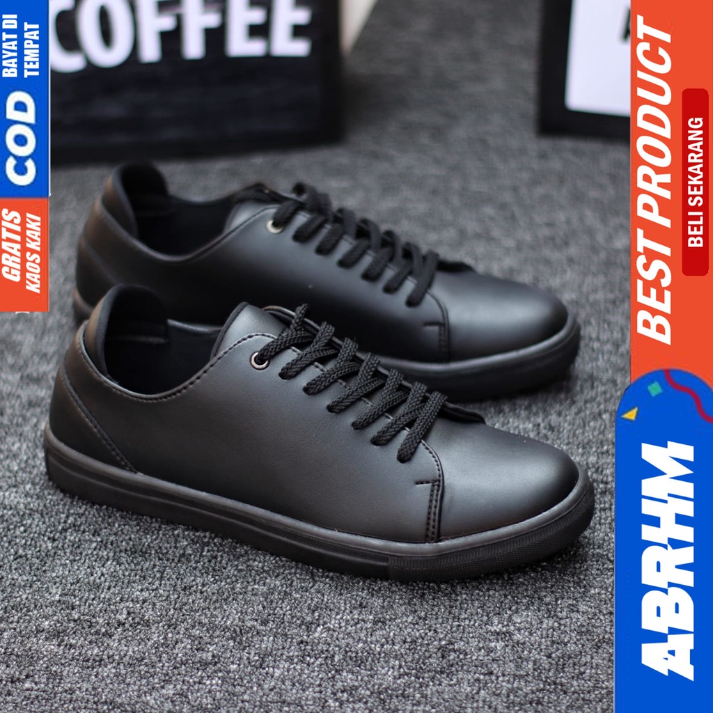 Abrhm Troy - Sepatu Sneakers Casual Pria Kerja Hitam