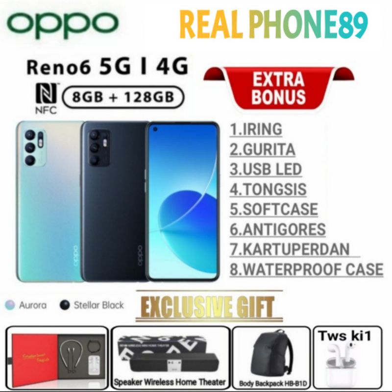 OPPO RENO6  4G 8/128 GB | RENO6 5G 8/128 | Reno6 8/128 GB | Reno6 GARANSI RESMI OPPO INDONESIA