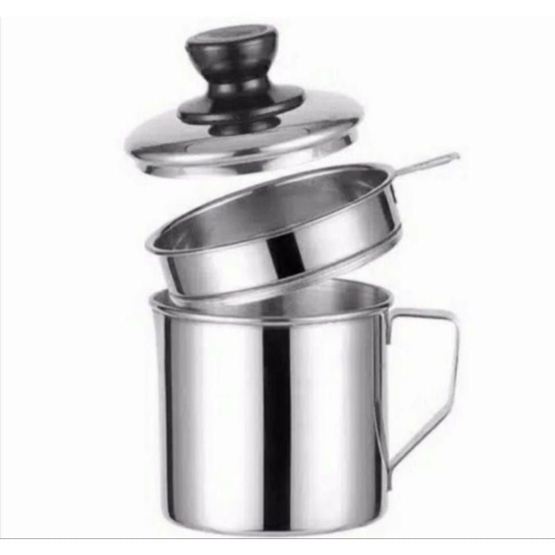 Bundara.id Pr-588 Stainless steel Oil pot Mug saringan minyak/ wadah saringan stainless