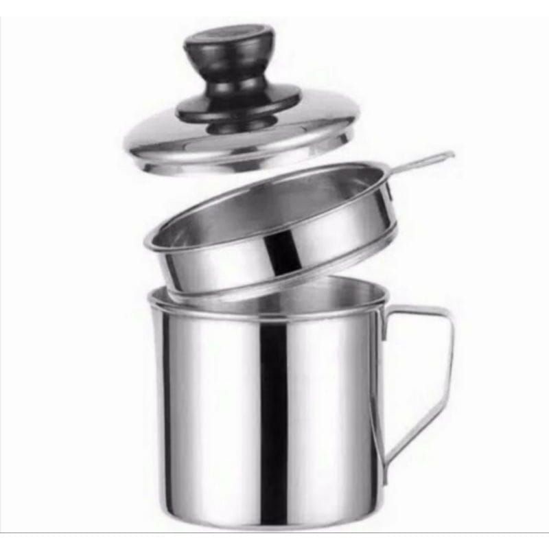 Medan Termurah Stainless steel Oil pot Mug saringan minyak/ wadah saringan stainless