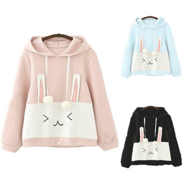SWEATER HOODIE WANITA RABBIT POM-SWEATER TALI POM