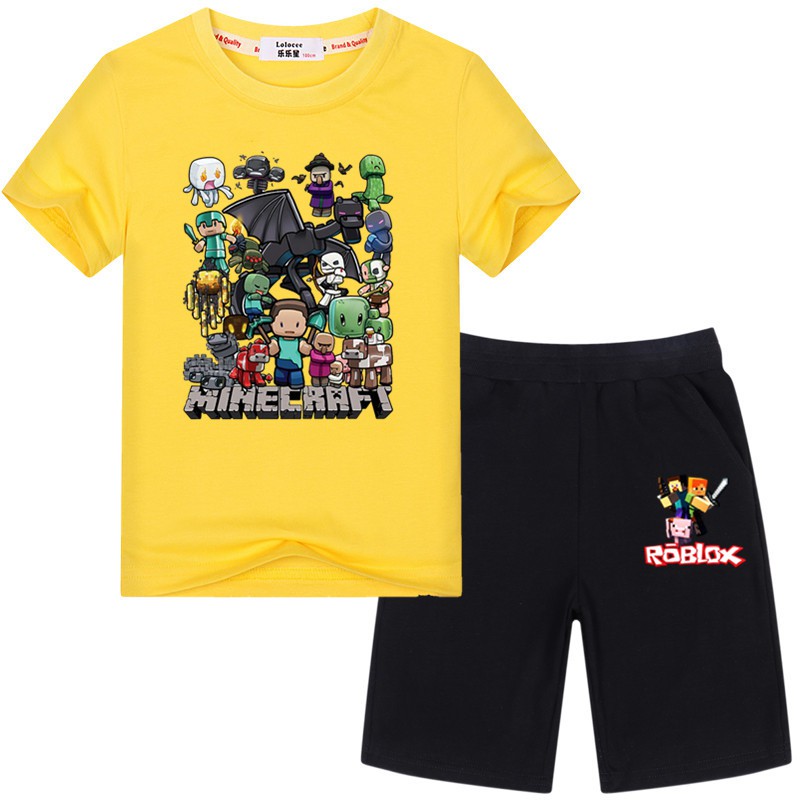 Boys Minecraft T Shirt Roblox Shorts Clothes Sets Children Summer Fashion Sports Clothing Shopee Indonesia - baju roblox keren