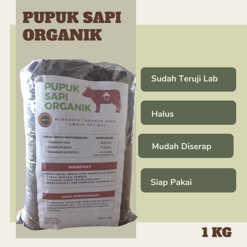 Pupuk Kandang Kotoran SAPI 1 Kg Pupuk Organik Kohe Sapi Halus Murni Tanpa Campuran