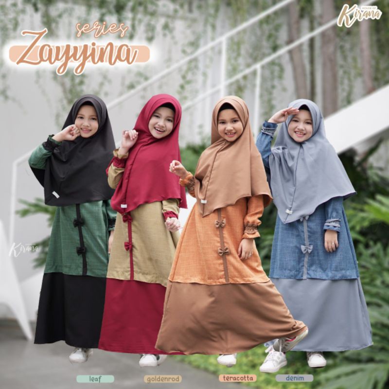 House Of Kirana-Gamis anak 2-8th-motif polos kombinasi-warna merah,hijau,biru,mustard