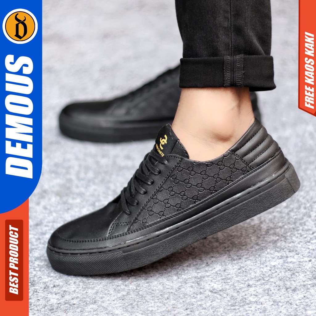 Sepatu Sneakers Pria Sepatu Casual Pria Kulit Pu Sepatu Kerja Kuliah Kondangan Sepatu Hitam Pria DEMOUS GIOT