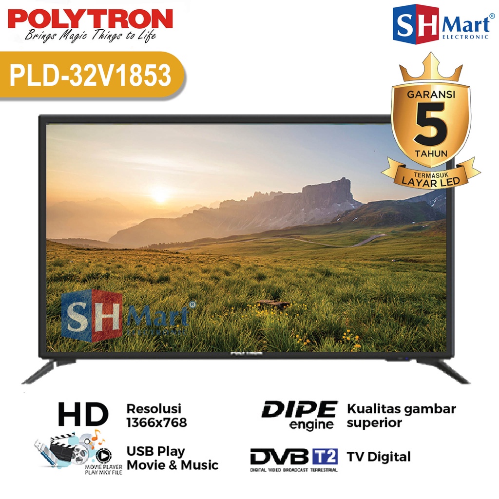 TV POLYTRON 32 INCH LED DIGITAL PLD-32V1853 / PLD-32V0753 / PLD-32V1753 NEW 2022 GARANSI RESMI