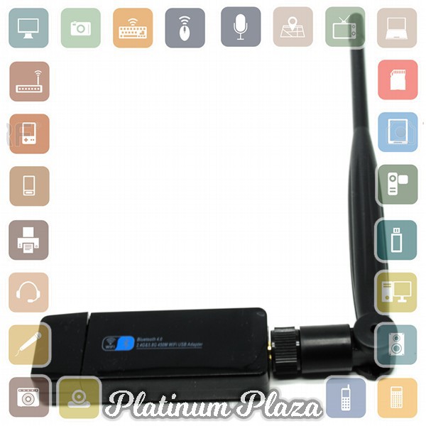 USB WiFI Adapter Dual Band 450Mbps Bluetooth Receiver 4.0 with Antenna - RTL8821 `7I641Q- Black