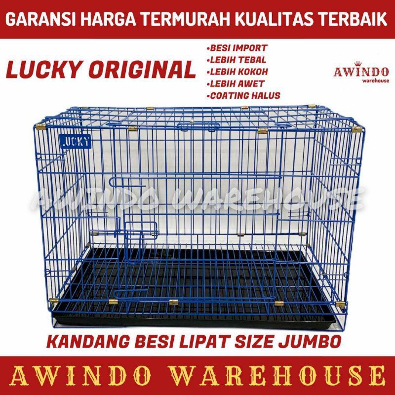 KANDANG BESI LIPAT SUPER TEBAL SIZE JUMBO 75x50x45 ANJING KUCING KELINCI MUSANG LUCKY ORI 78