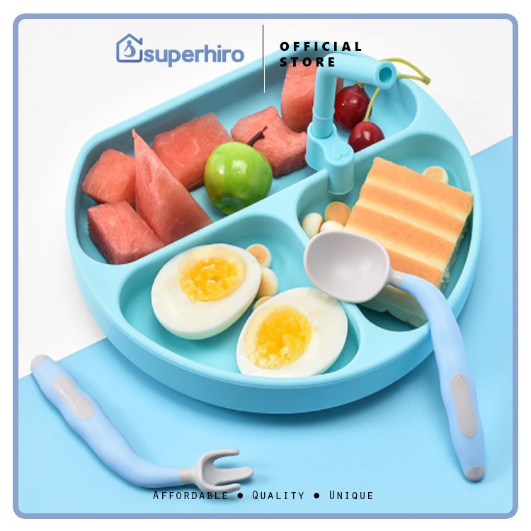 Baby Silicone Plate Piring Makan Bayi Anak Sedotan Silikon BPA FREE