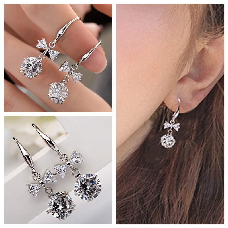 Bow Drop Earrings Women High Quality Silver Color Princess Earring For Dance Party Luxury Gift Fashion Jewelry