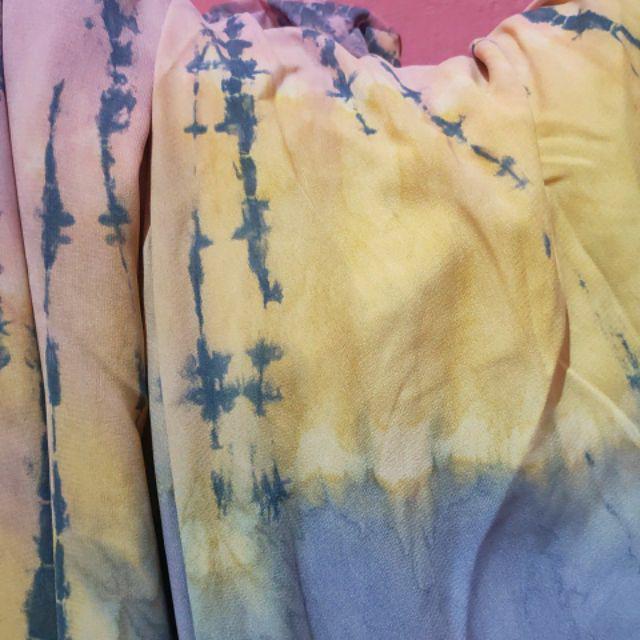 Premium! Gamis  Crepe Diamond Batik Pelangi Tiedye Abstrak