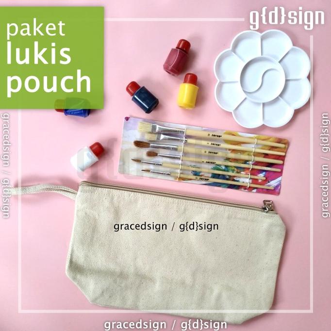Paket DIY Kit Dompet Pouch Tas Kosmetik Kanvas Lukis Cat Akrilik