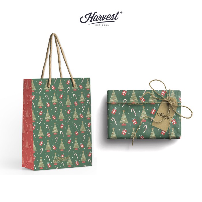 

✨ BISA COD ✨ Paket Paper Bag & Kertas Kado Natal Harvest Wrap Kit - Green Tree