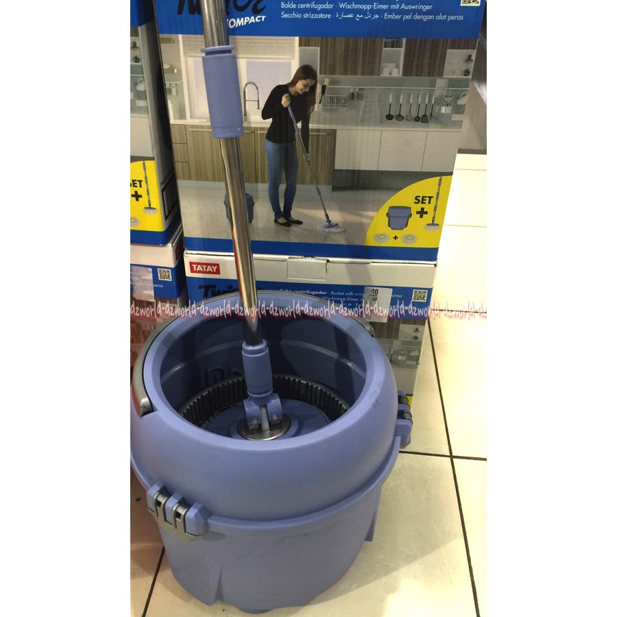 Twister Compact Alat Pel Putar praktis Tatay Ngepel Tanpa Injakan ember Putar Mop Alat Ngepel Lantai Warna Biru