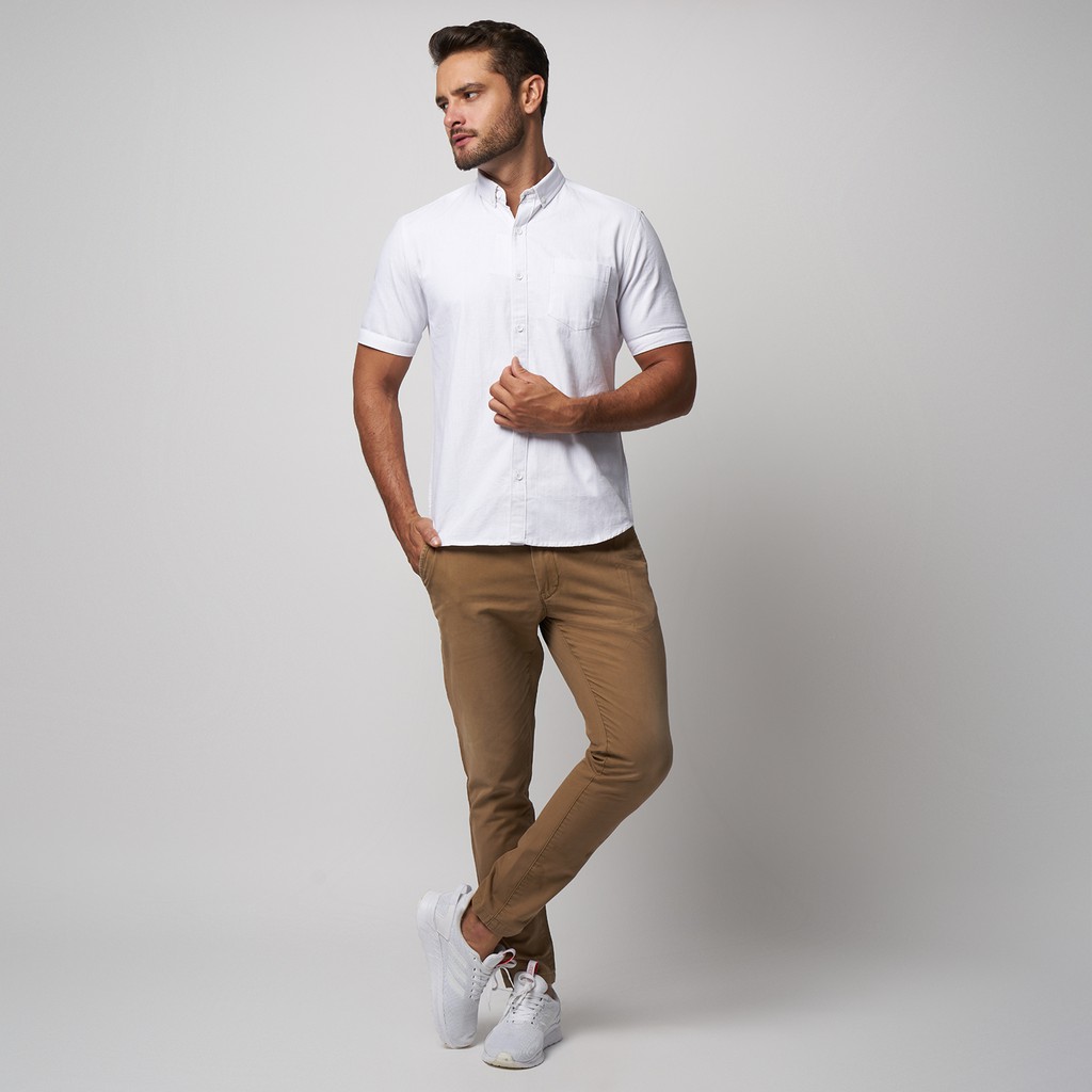 Kemeja Cowok Polos Pria Tangan Pendek Putih Premium Quality Sigarate Slimfit Casual Kantoran Trendy