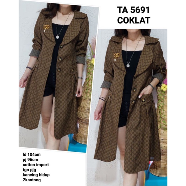 Blazer Korea TA 5691 Long Cotton  Guccii Blazer Wanita Terbaru Termurah Korea Outer Set Kasual M9B0 