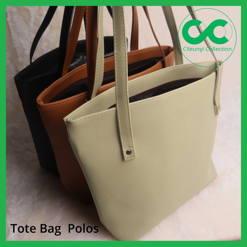 ✅ Tote Bag Polos Tas Wanita Bahan Kulit Sintetis dalam Furing Goody Bag Kualitas terbaik Hitam Cream