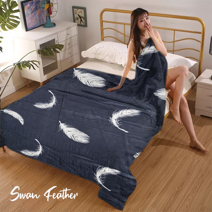 COD - Selimut Bulu Halus Ukuran  175x125cm Motif Dewasa-Swan Feather