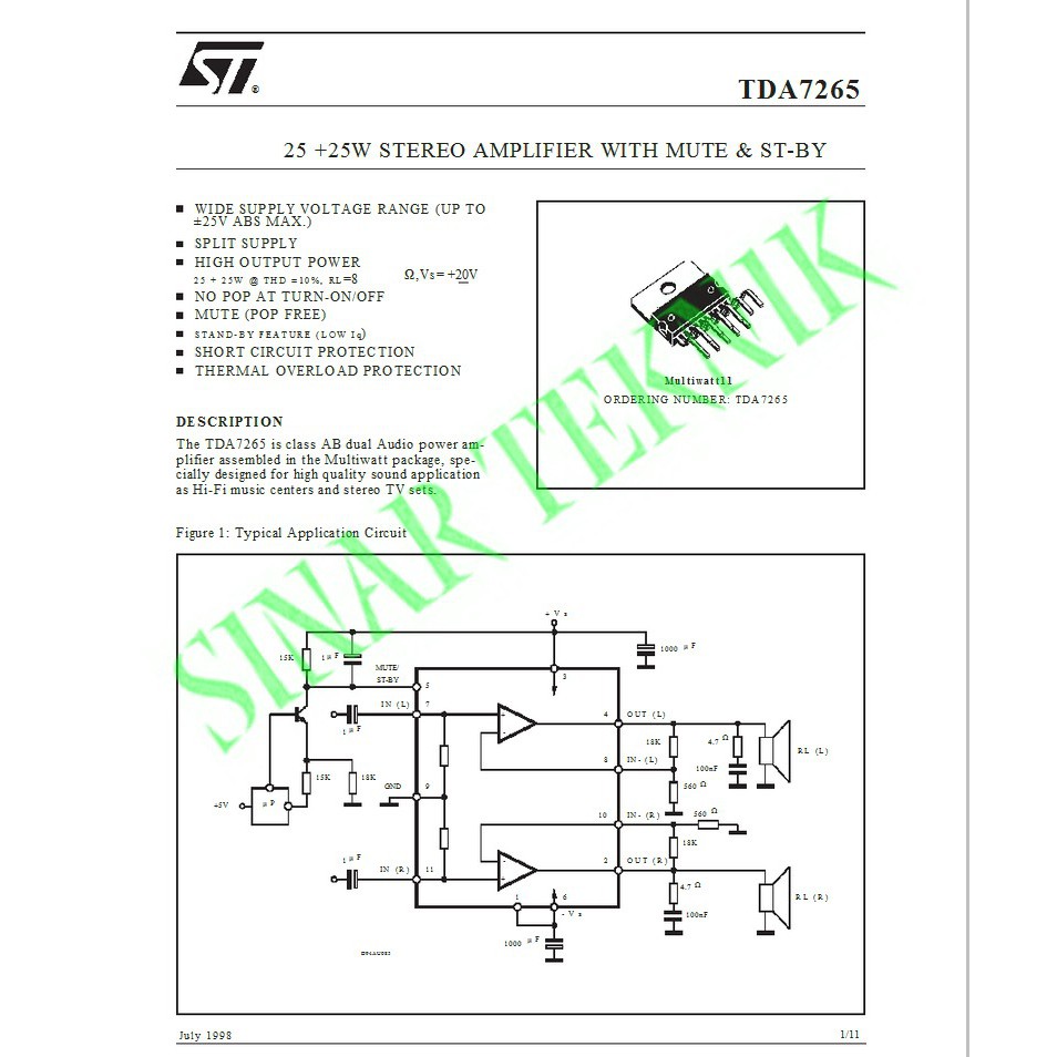 TDA 7265 ( Genuine ST ) Amplifier IC 100 Watt ASLI Kualitas Bagus Terjamin