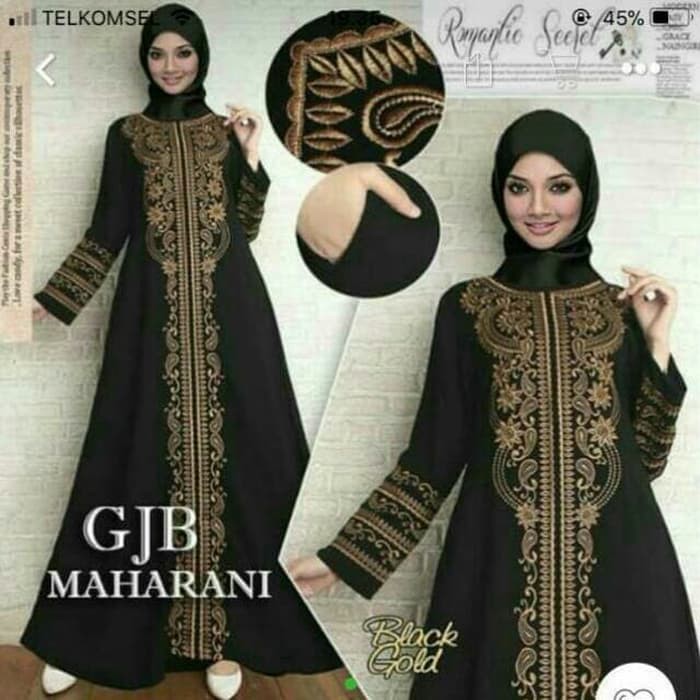 gamis hitam, abaya bordir, gamis hitam elagan, Jumbo Size 2L - 4L