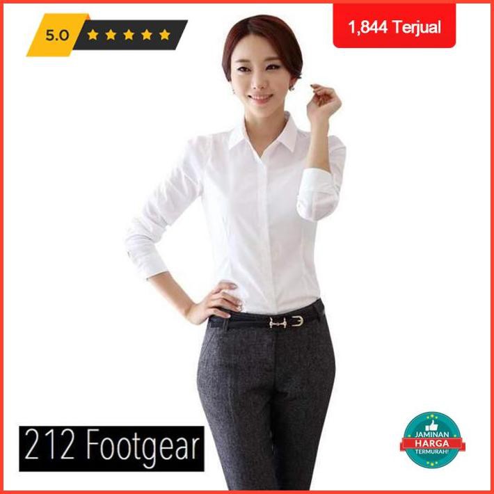 Kemeja Putih Lengan Panjang Wanita / Hem Putih Wanita - Putih, S Premium