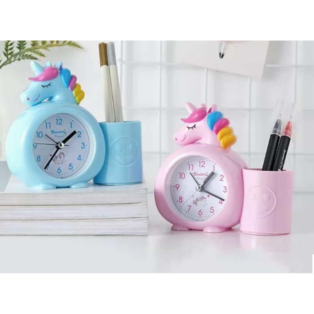 COD ~ Jam Alarm Unicorn Karakter Anak + Kotak Pensil dan Pulpen