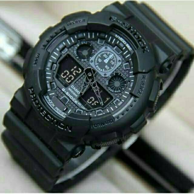 RESTOCK  JAM TANGAN PRIA CASIO G SHOCK GA 100 FULL BLACK ELEGAN PRIA ANTI AIR G SHOCK DUAL TIME