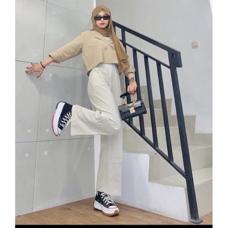 Celana Kulot Haighwaist Wanita Terbaru Bahan Linen Tebal