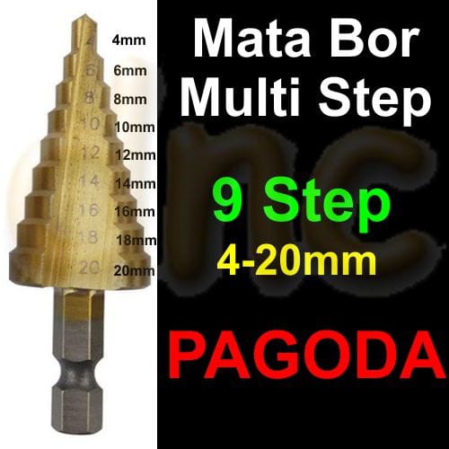 Mata Bor Pagoda 4-20 mm 9step Multi Step Cone Tangga Payung Titanium