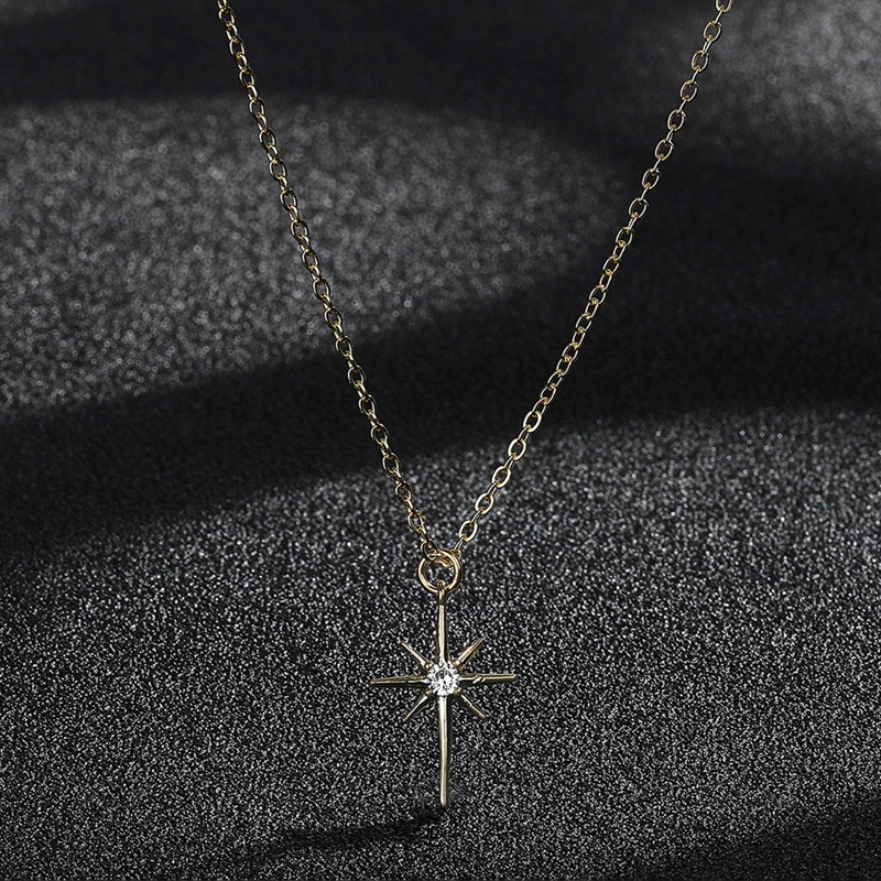 Kalung Emas 14K Liontin Bintang Geometris Aksen Berlian Gaya Kasual Untuk Wanita