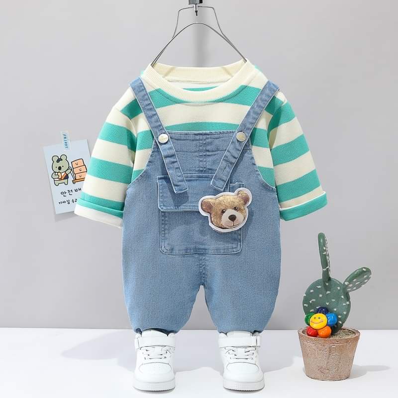 Setelan Overall Anak Laki Laki Stripe Bear