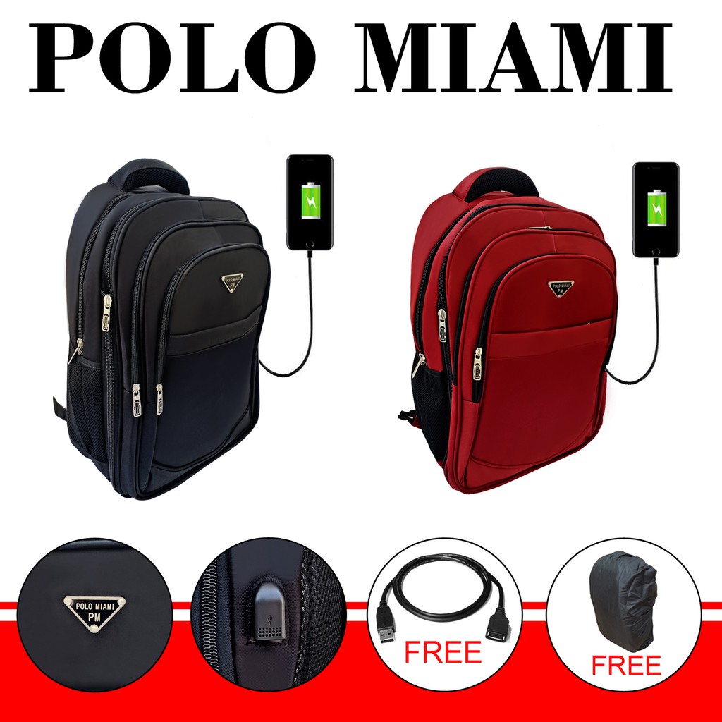 Tas Ransel Pria Import USB Charge Polo MIAMI ORIGINAL