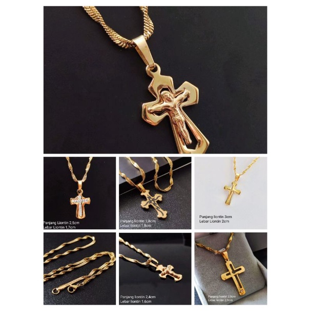 Kalung Salib Yesus Titanium Import Warna Emas