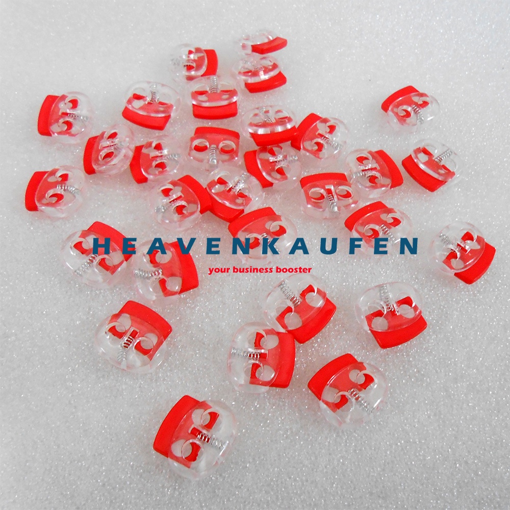 Stopper Tali Dua Lubang Compo Bening Transparan - Merah Untuk Stopper Tali Jaket Masker Craft DIY