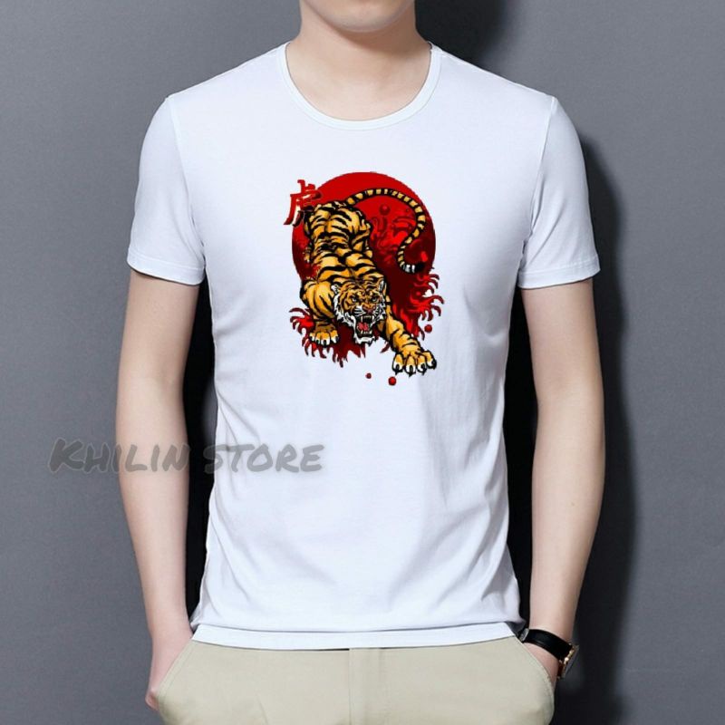 Baju kaos pria Tiger distro Tshirt lelaki lengan pendek kaos oblong cowok atasan pria Cod