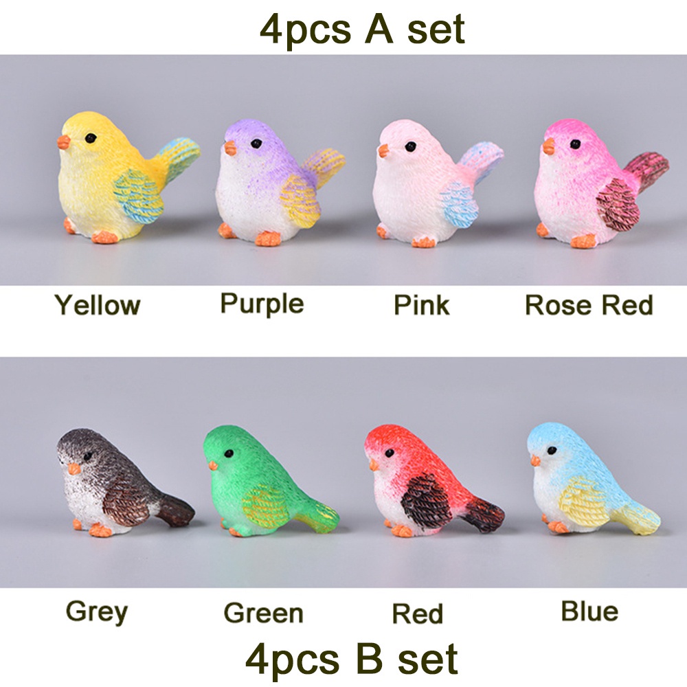 REBUY Mini Miniature Figurines Craft Fairy Garden Decor Micro Landscape Cute DIY 4pc/set Little Birds Glass Ornaments Dollhouse Home Decor