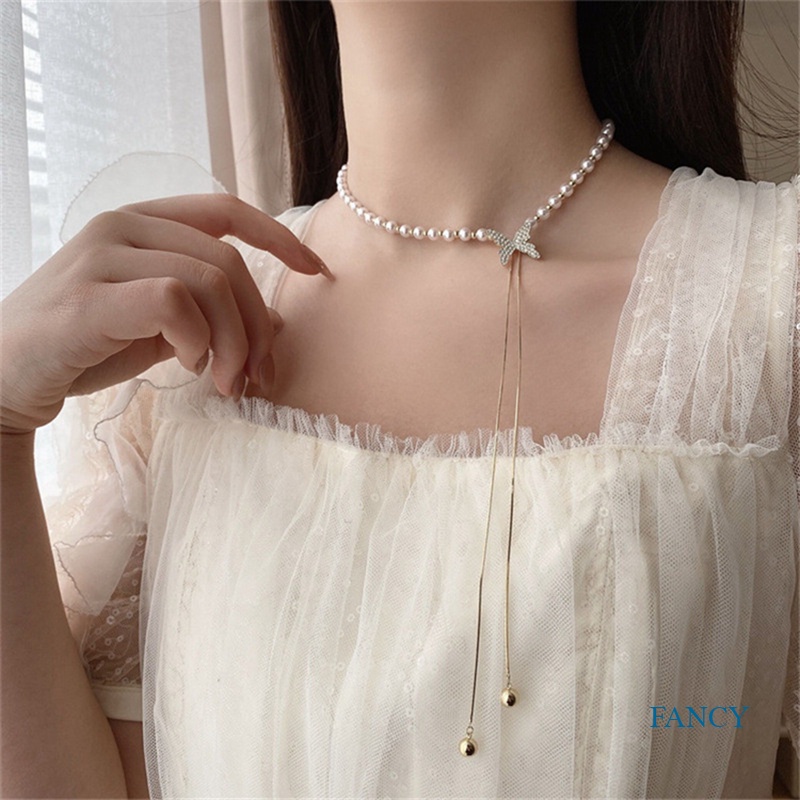 Kalung Choker Liontin Kupu-Kupu Rumbai Panjang Bahan Logam Dapat Disesuaikan Gaya Korea Untuk Wanita