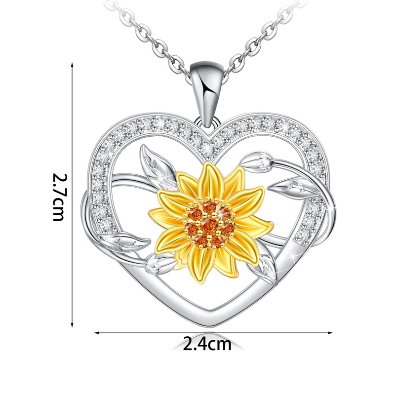 Kalung Desain Bunga Matahari Hati Bahan S925 Sterling Silver Untuk Wanita