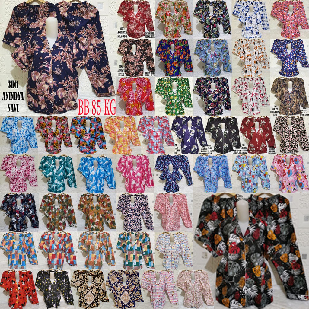 ISANNY PIYAMA SET 3IN1 SIZE.XXL JUMBO/ABSTRAK/KARAKTER/TIE DIE/SULTAN/PYAMA DEWASA/