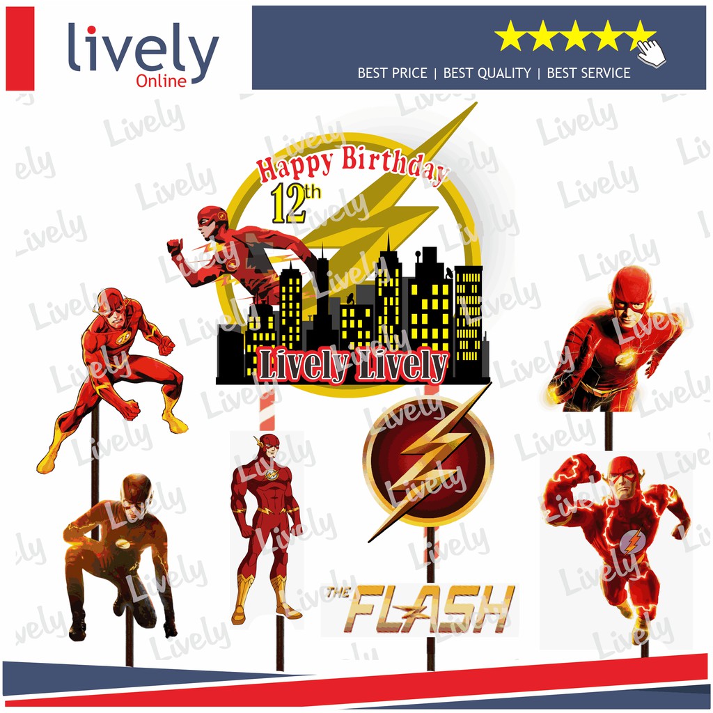 CUSTOM NAMA CAKE TOPPER KARAKTER THE FLASH HIASAN KUE ULANG TAHUN HAPPY BIRTHDAY