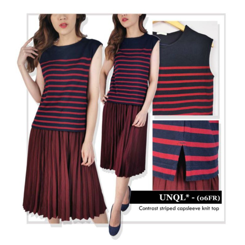 Uniqlo contrast striped capsleeve knit to