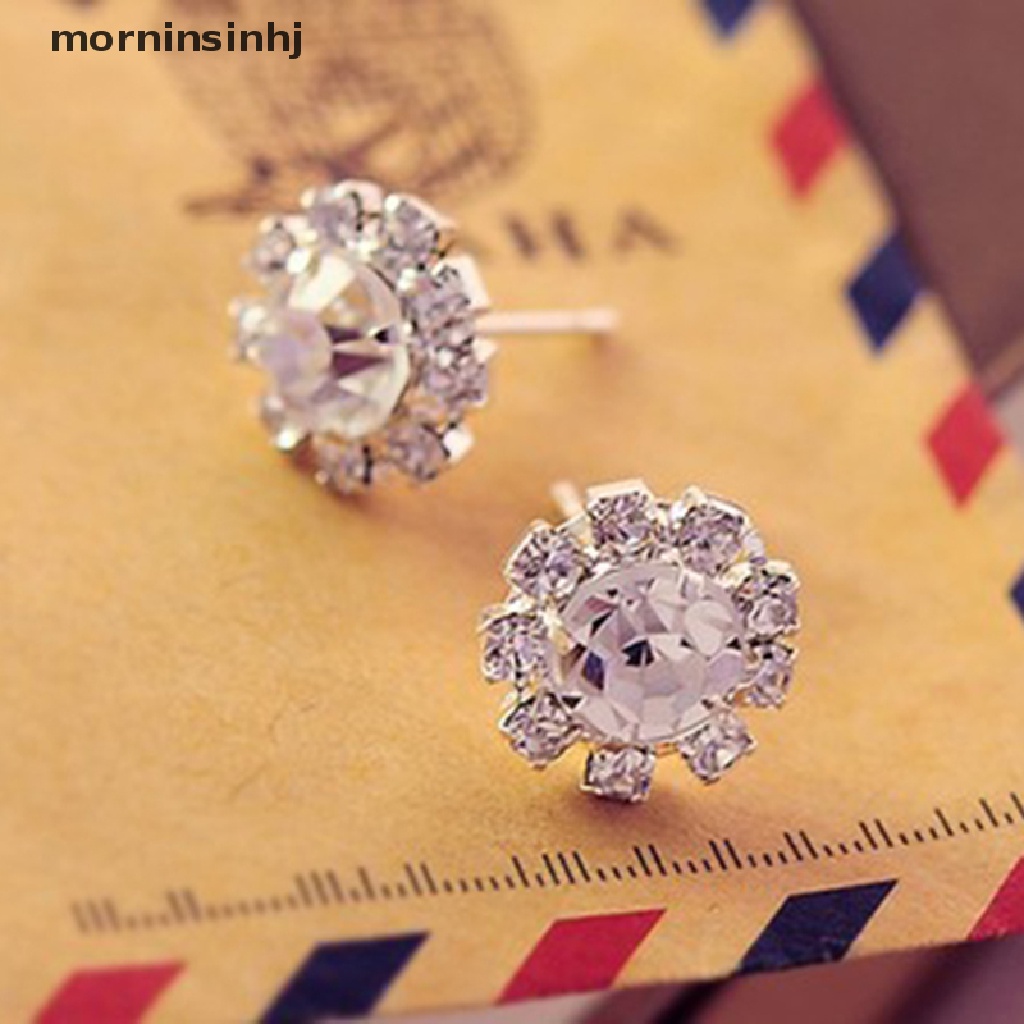 Mornin Anting Tusuk Gantung Desain Bunga Hias Kristal Untuk Wanita