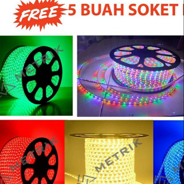 Lampu LED STRIP 1 Rol Utuh SMD 5050 SUPER TERANG MATA BESAR 220V/Led Selang Outdoor Waterproof